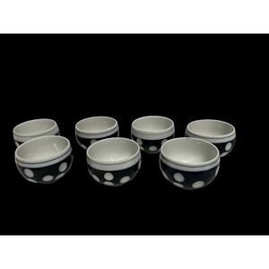 Vtg Japanese Tea Cups (7) Indented Mizutama (Polka Dots) Cobalt Porcelain Arita